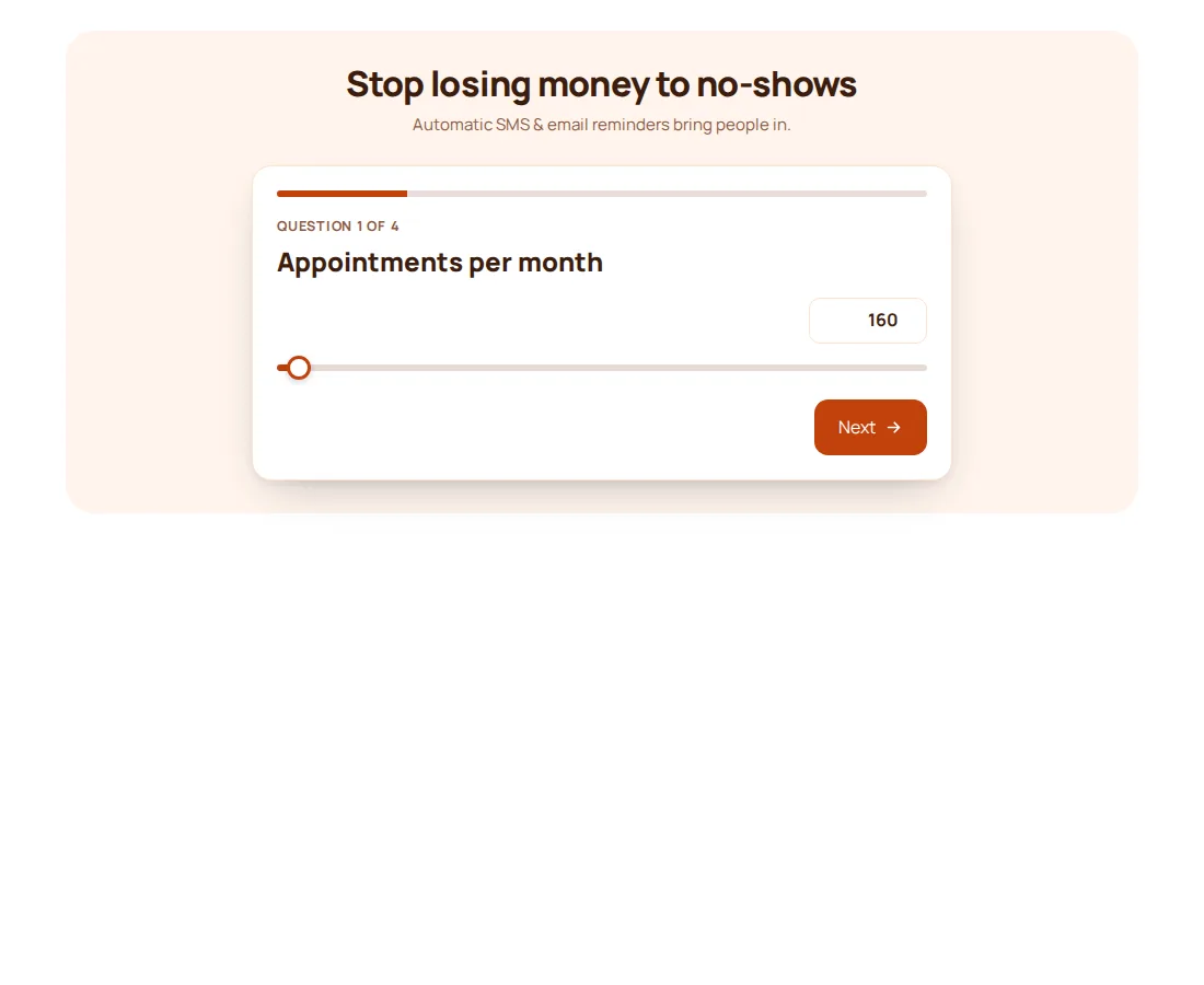 No-show reducer calculator in the step by step layout