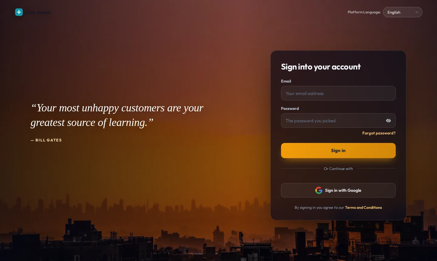 Cinematic animated login page design on the GoHighLevel sign-in screen