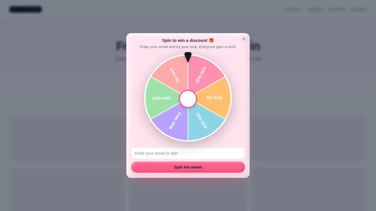 Spin the wheel lead capture widget on a sample website